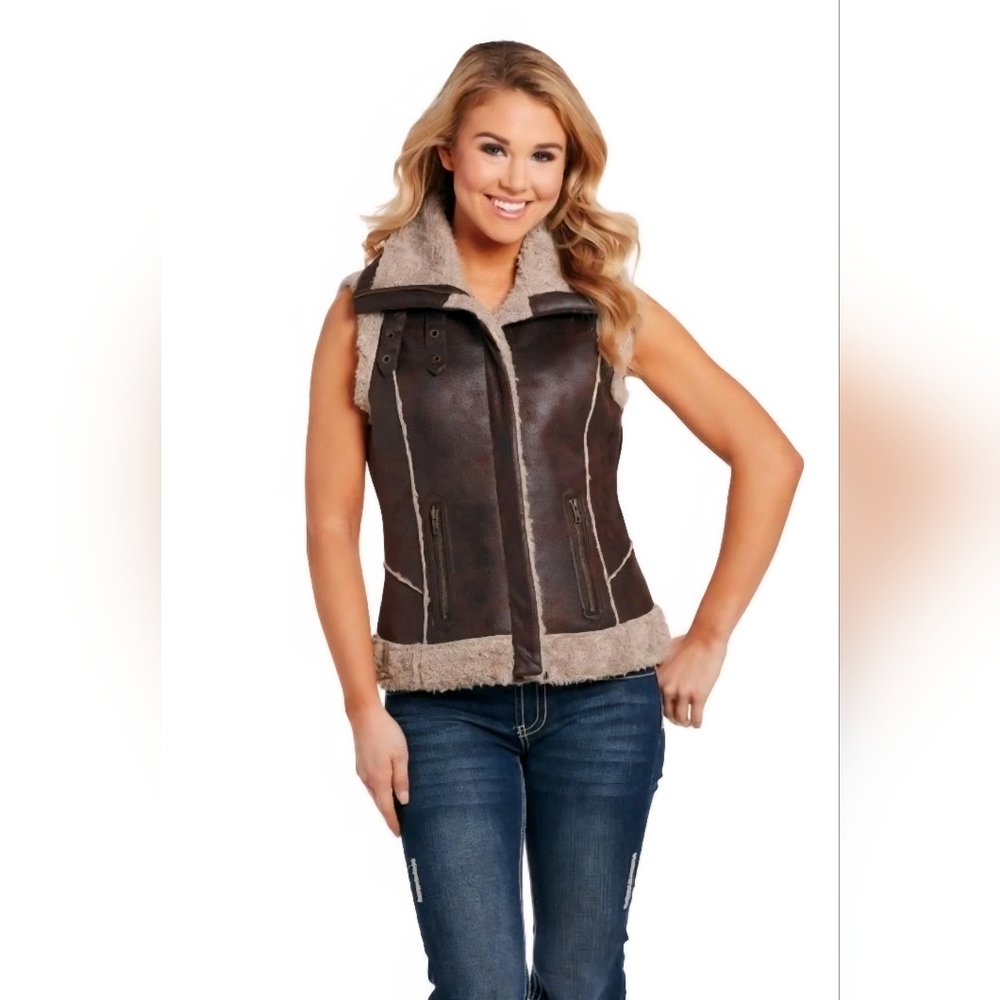 NWT Cripple Creek Shepra Vest Sz Med. Women's Brown Shearling Vest
